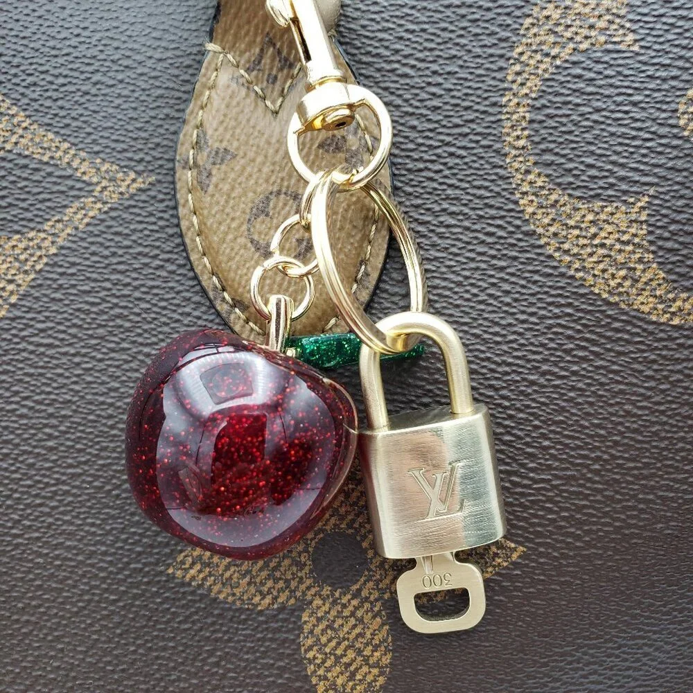 Authentic Louis Vuitton Lock & Key with Unbranded Apple Charm, Keychain